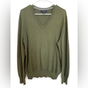 Men's Banana Republic Cotton Cashmere V Neck Pullover Sweater Large Olive‎ Green